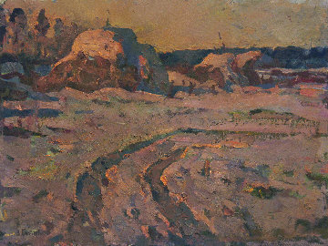 Winter Road in the Village 1985 17x23 Original Painting - Vasily Belikov Winter Road in the Village 1985 17x23 Original Painting - Vasily Belikov