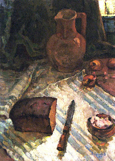 Still Life With Bread and Salt 1977 26x19 Original Painting - Vasily Belikov Still Life With Bread and Salt 1977 26x19 Original Painting - Vasily Belikov