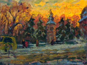 Winter Day in the City 1979 16x21 Original Painting - Vasily Belikov Winter Day in the City 1979 16x21 Original Painting - Vasily Belikov