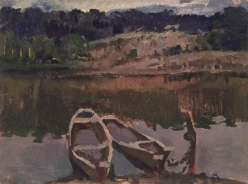 Boats on the Evening Water 1971 10x13 Original Painting - Vasily Belikov Boats on the Evening Water 1971 10x13 Original Painting - Vasily Belikov