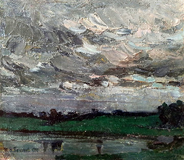 On the Lake 1990 9x10 Original Painting - Vasily Belikov