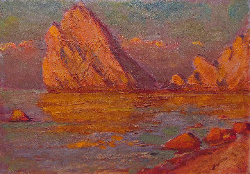 Rock in the Sea 1971 9x13 Original Painting - Vasily Belikov Rock in the Sea 1971 9x13 Original Painting - Vasily Belikov