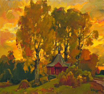 A Chapel 1987 23x25 Original Painting - Vasily Belikov A Chapel 1987 23x25 Original Painting - Vasily Belikov