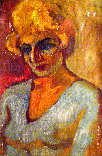 Woman in Blue 1971 24x16 Original Painting - Vasily Belikov
