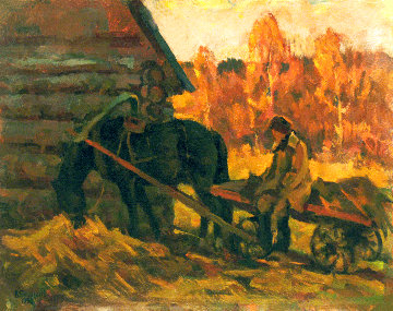 Autumn in the Village 1992 16x20 Original Painting - Vasily Belikov Autumn in the Village 1992 16x20 Original Painting - Vasily Belikov