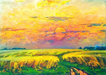 Wheat Field 1979 20x28 Original Painting - Vasily Belikov Wheat Field 1979 20x28 Original Painting - Vasily Belikov