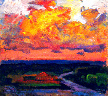 Pink Evening 1977 19x22 Original Painting - Vasily Belikov