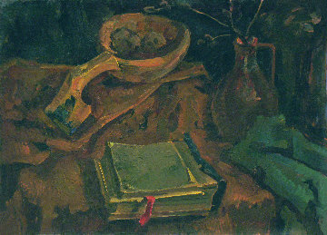 Still Life With Old Book 1977 13x19 Original Painting - Vasily Belikov