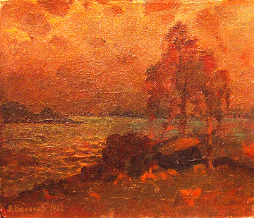 Warm Evening on the River 1982 12x15 Original Painting - Vasily Belikov