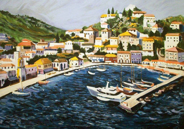 Greek Port with Remarque 1987 Limited Edition Print by Tony Bennett Greek Port with Remarque 1987 Limited Edition Print by Tony Bennett