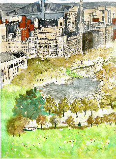 View of Central Park, Upper West Side, George Washington Bridge Watercolor 1985 - Inquire  Watercolor - Tony Bennett