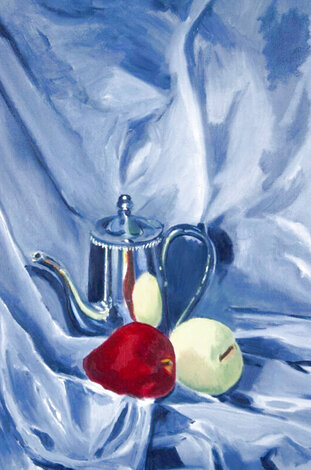 Teapot and Apples Still Life 31x27 Original Painting - Tony Bennett