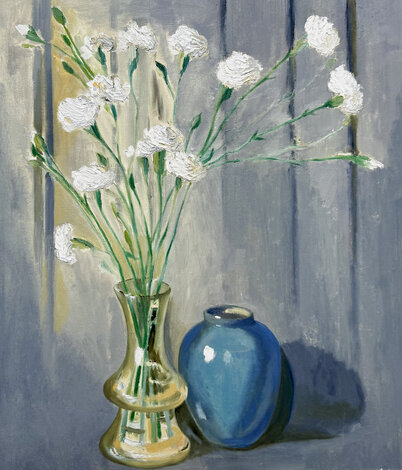 Flowers in Glass Vase 25x22 Oil on Canvas Original Painting - Tony Bennett
