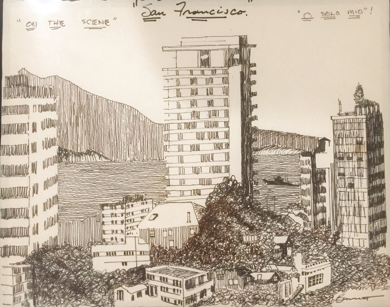 O Solo Mio on the Scene - Powell St. San Francisco Drawing 18x24 Works on Paper (not prints) by Tony Bennett O Solo Mio on the Scene - Powell St. San Francisco Drawing 18x24 Works on Paper (not prints) by Tony Bennett