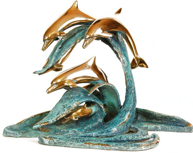 Dolphin Tides Bronze Sculpture 1990 12 in Sculpture by Terrie Bennett