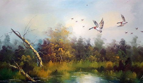 Ducks Scaling Down 42x53 Huge Original Painting - Frank Weston Benson