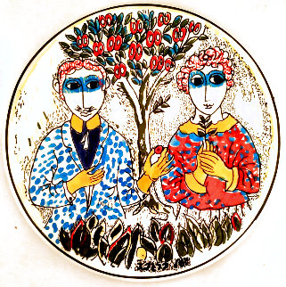 Marriage Ceramic Plate 1990 12 in Original Painting - Yosl Bergner Marriage Ceramic Plate 1990 12 in Original Painting - Yosl Bergner