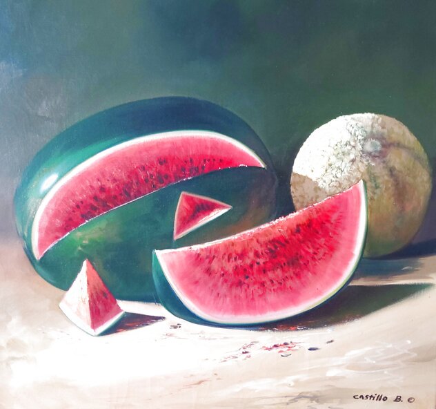 Untitled Still Life 1985 31x31 - Framed Oil on Canvas Original Painting by Juan Angel Castillo Bertho