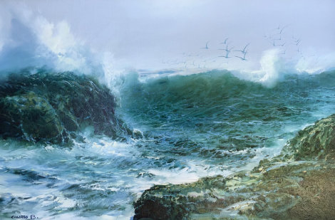 Baja Coastline Painting - 1981 31x43 Huge - Mexico Original Painting - Juan Angel Castillo Bertho