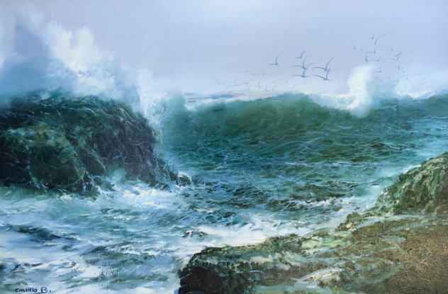 Baja Coastline Painting - 1981 31x43 Huge - Mexico Original Painting by Juan Angel Castillo Bertho