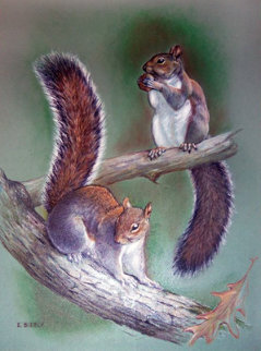 2 Squirrels 1960 18x13 Original Painting - Edward Bierly 2 Squirrels 1960 18x13 Original Painting - Edward Bierly