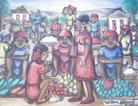 Haitian Market 8x10 Original Painting - Wilson Bigaud