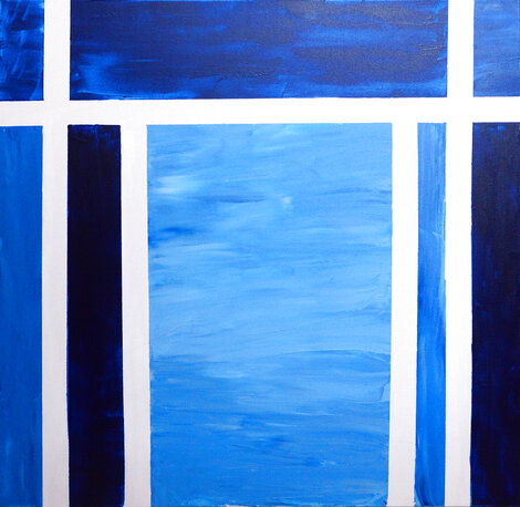 Grids in Blue 2021 39x39 Original Painting - Frances Bildner
