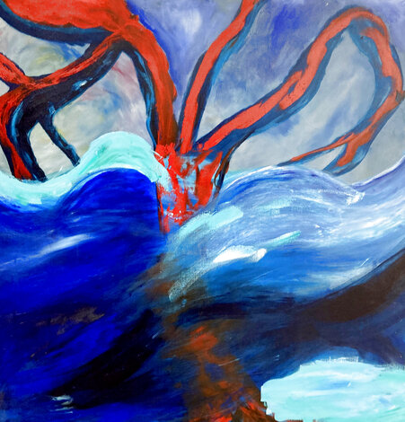 Help Me I'm Drowning 2023 46x44 Acrylic on Canvas - Huge Original Painting - Frances Bildner