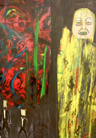 Out of the Ashes of Mammon 2022 54x37 Acrylic on Canvas - Huge Original Painting - Frances Bildner