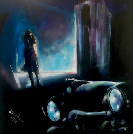 Girl Waiting for Her Lover in a '58 Buick 1991 50x50 - Huge Original Painting - Billy Dee Williams