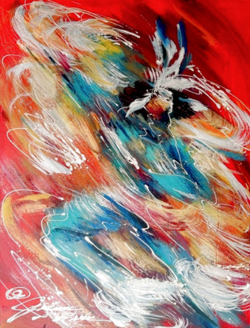 Fancy Shaw Dancer 1996 26x18 Original Painting - JoAnne Bird