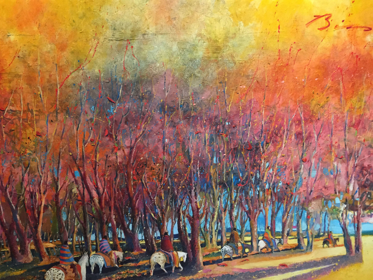 Breaking Through an Autumn Grove 1986 60x92 Original Painting by Earl Biss Breaking Through an Autumn Grove 1986 60x92 Original Painting by Earl Biss
