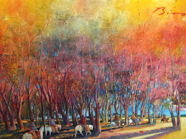 Breaking Through an Autumn Grove 1986 60x92 Original Painting by Earl Biss