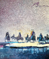 Chief And Friends Reflecting on Winter 1986 28x24 Original Painting by Earl Biss - 0 Chief And Friends Reflecting on Winter 1986 28x24 Original Painting by Earl Biss - 0