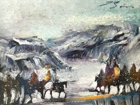 Yes It's Very Cold in Cut Bank Montana Even Now! 1995 37x47 Original Painting - Earl Biss