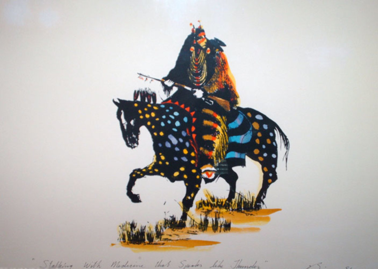 Stalking with Medicine That Speaks Like Thunder 1986 15x20 Unique Embellished Limited Edition Print by Earl Biss Stalking with Medicine That Speaks Like Thunder 1986 15x20 Unique Embellished Limited Edition Print by Earl Biss