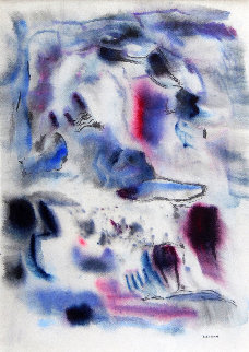 Transcendental Abstract in Blue 1940 32x26 Works on Paper (not prints) - Emil Bisttram Transcendental Abstract in Blue 1940 32x26 Works on Paper (not prints) - Emil Bisttram