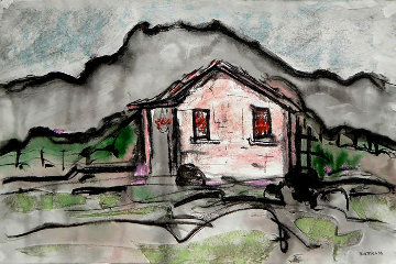 Taos Landscape With the House 1940 12x18 Works on Paper (not prints) - Emil Bisttram Taos Landscape With the House 1940 12x18 Works on Paper (not prints) - Emil Bisttram