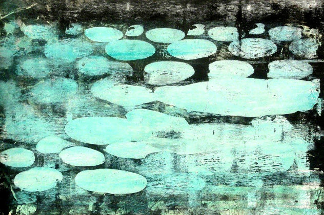 Green Lilly Pads Monoprint HS 11x17 Works on Paper (not prints) by Emil Bisttram