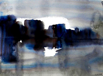 Blue Landscape 1940 15x19 Works on Paper (not prints) - Emil Bisttram Blue Landscape 1940 15x19 Works on Paper (not prints) - Emil Bisttram