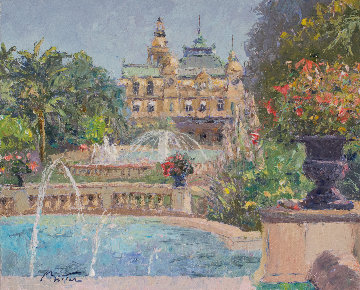 Fountain in Monte Carlo 24x28 Original Painting - Pierre Bittar Fountain in Monte Carlo 24x28 Original Painting - Pierre Bittar