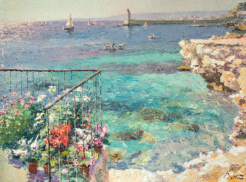 Balcony Facing Nice Lighthouse 38x48 Super Huge Original Painting - Pierre Bittar Balcony Facing Nice Lighthouse 38x48 Super Huge Original Painting - Pierre Bittar