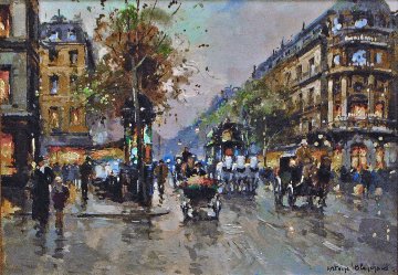 Theatre Du Vaudeville 24x29 Original Painting - Antoine Blanchard Theatre Du Vaudeville 24x29 Original Painting - Antoine Blanchard