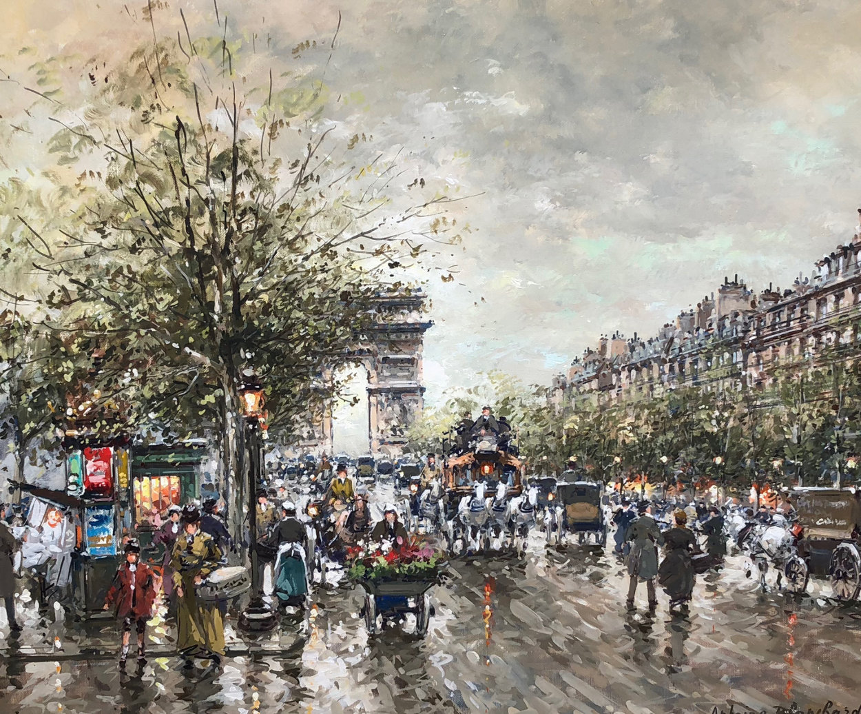 Arc De Triomphe Et Les Champs a Lysees a Paris 1900 24x19 Original Painting by Antoine Blanchard Arc De Triomphe Et Les Champs a Lysees a Paris 1900 24x19 Original Painting by Antoine Blanchard