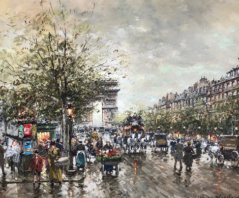 Arc De Triomphe Et Les Champs a Lysees a Paris  24x19 Original Painting - Antoine Blanchard