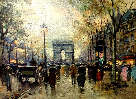 View of Arc De Triomphe From the Champs-Elysees 1950 13x11 - Paris, France Original Painting - Antoine Blanchard