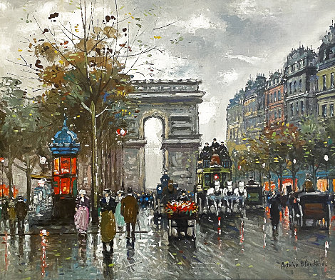 Arc De Triomphe et Les Champs a Lysees a Paris 32x28 - Paris,  France Original Painting - Antoine Blanchard
