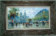 Paris Street Scene - Notre Dame 38x23 Original Painting by Antoine Blanchard - 1 Paris Street Scene - Notre Dame 38x23 Original Painting by Antoine Blanchard - 1
