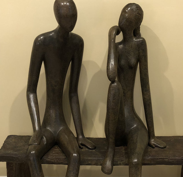 Couple on Bench Unique  Bronze Sculpture  54 in Sculpture by Ruth Bloch