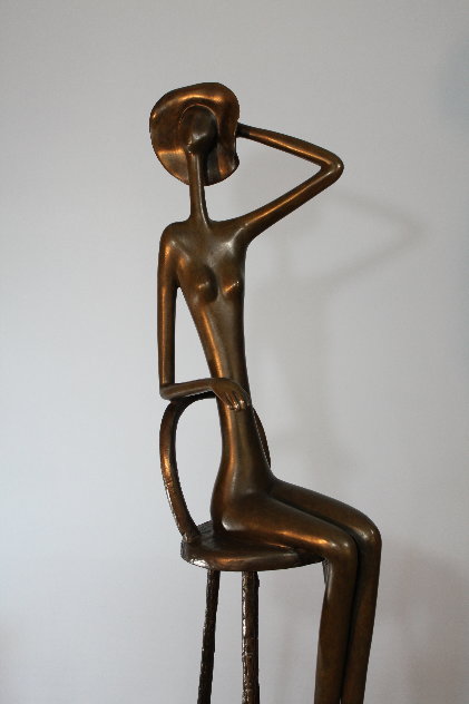 Woman on Stool Bronze Sculpture 52 in - Huge Sculpture by Ruth Bloch